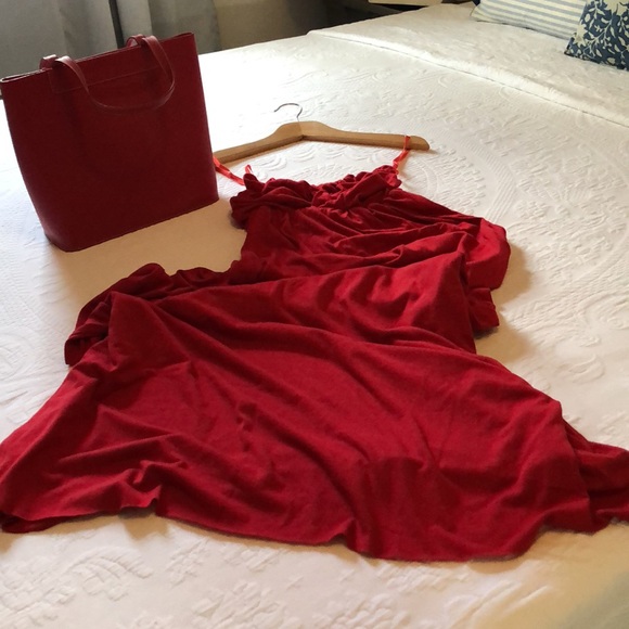 Karina Grimaldi. Cotton red dress. Strapless. Super soft and heavy dress. - Picture 2 of 7